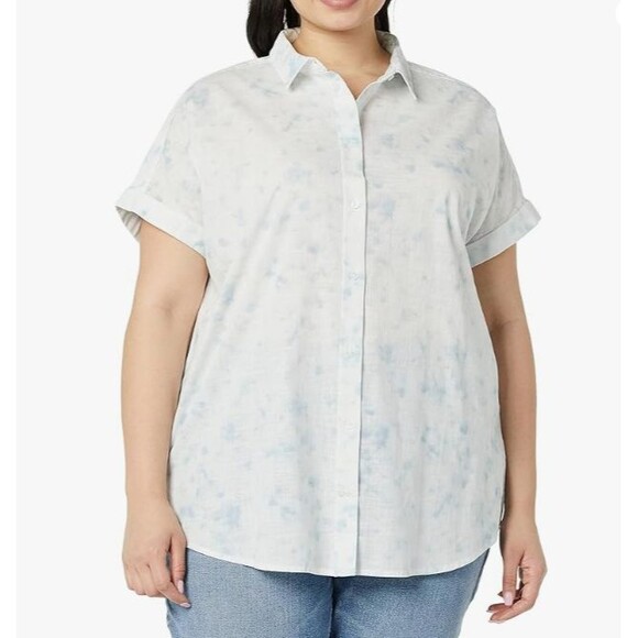 GoodThreads Women Washed Cotton Short-Sleeve Shirt Watercolor Print Size Large - Picture 15 of 15